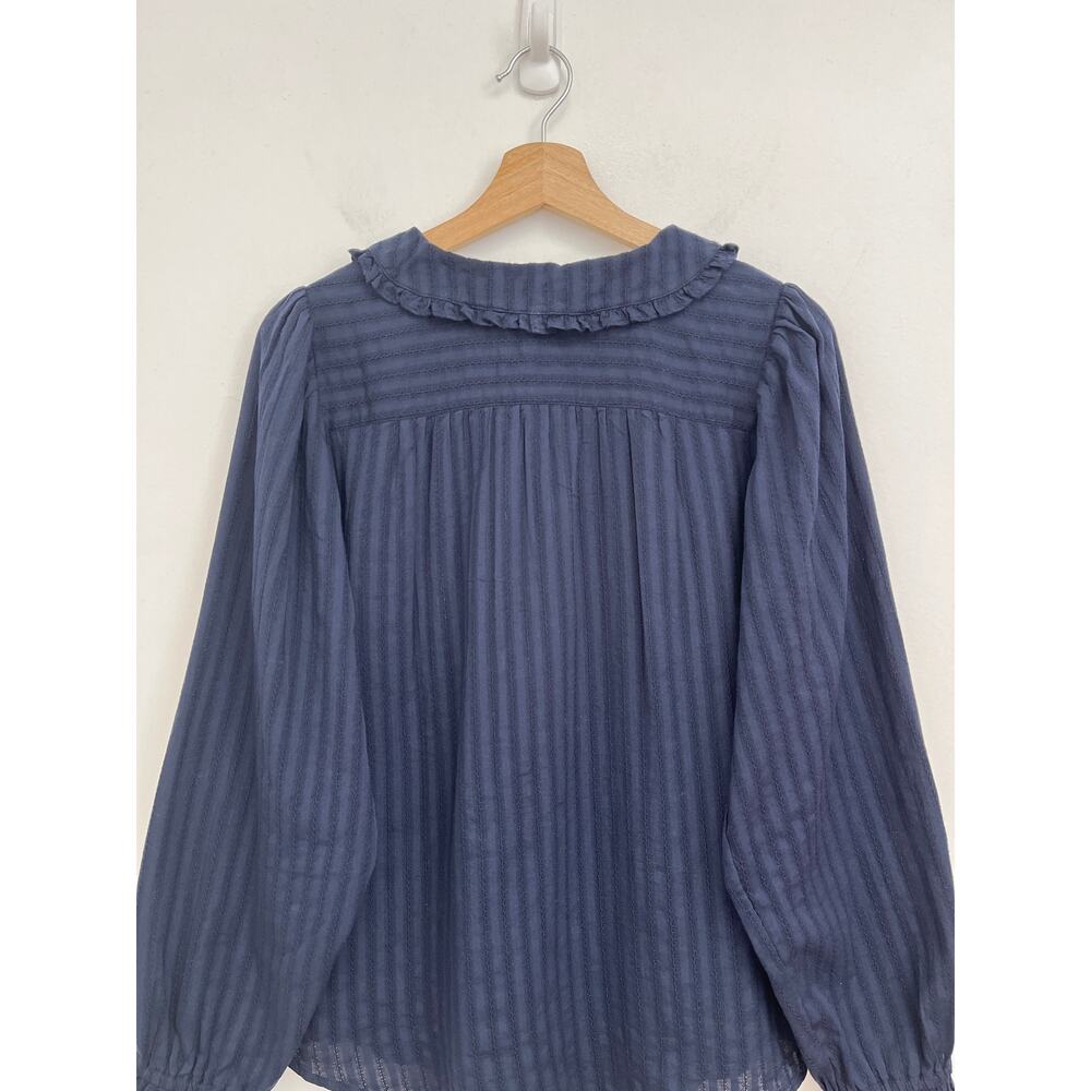 Quince Embroidered Cotton Ruffle Peter Pan Collar Button-Front Blouse Large - Picture 6 of 14